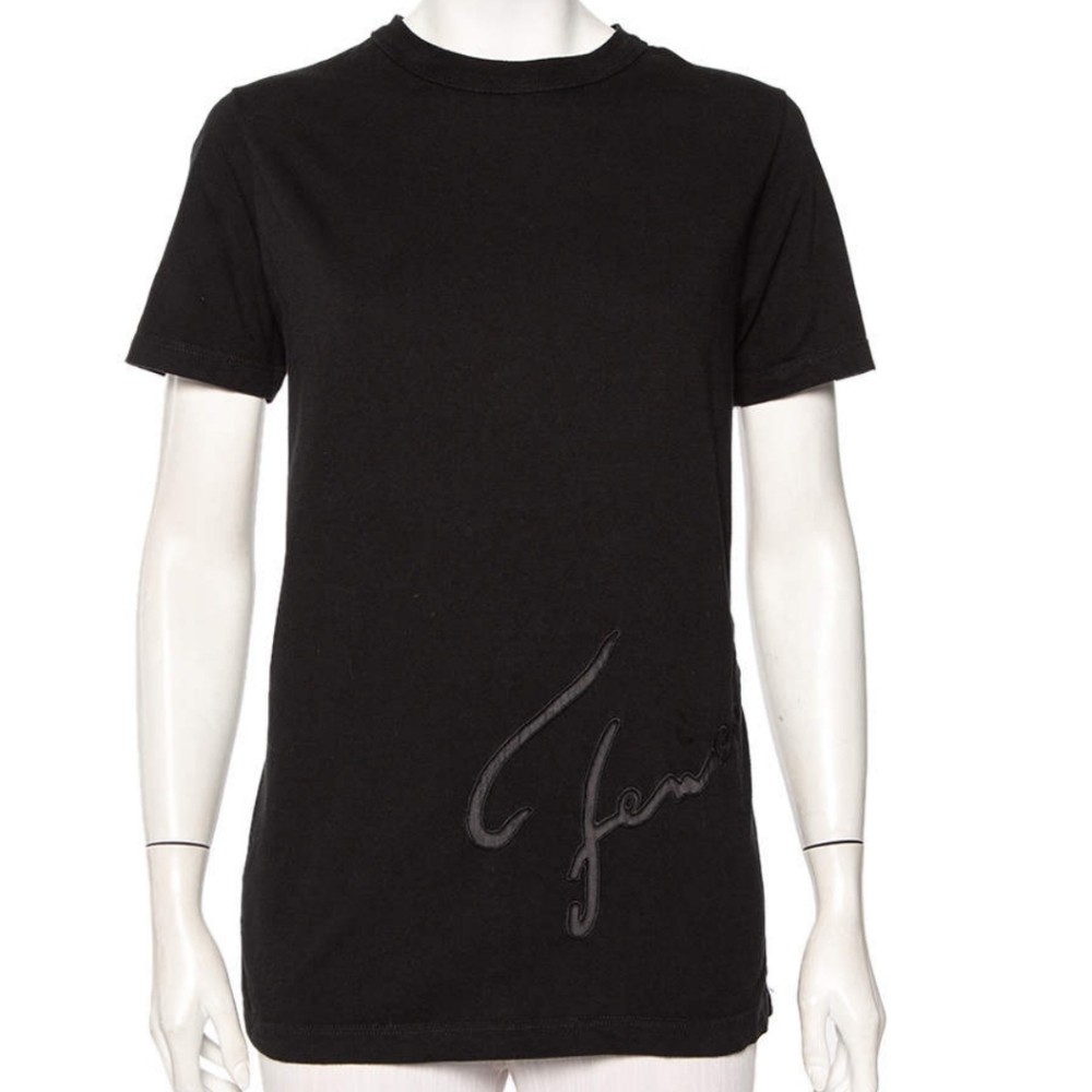 Fendi vintage black cotton embroidered t-shirt